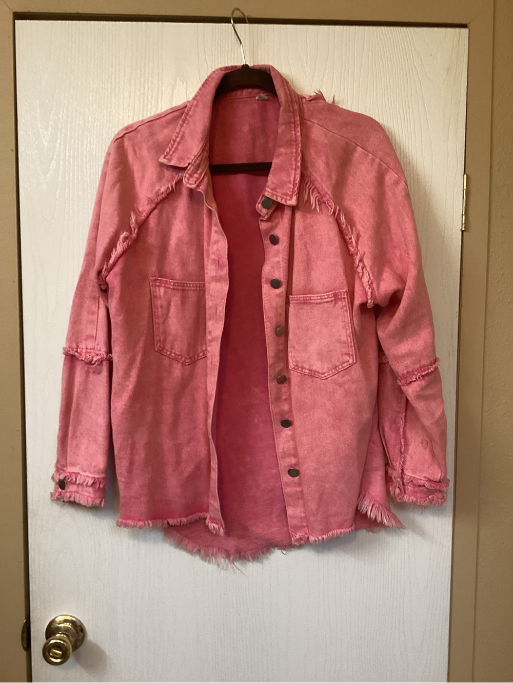 Pink Washed Frayed Button-Front Jacket